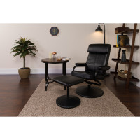 Flash Furniture Contemporary Black Leather Recliner and Ottoman with Leather Wrapped Base BT-7863-BK-GG